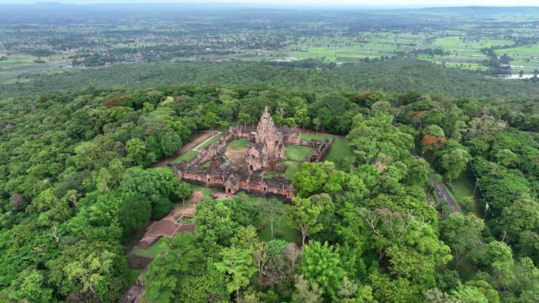 Aerial view of Prasat hin phanom rung in Buriram, Thailand.