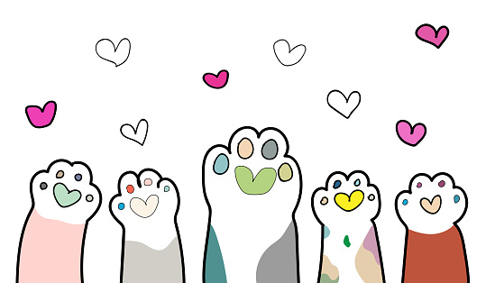 Vector Doodle Style Cat Dog Paw Cartoon Hand Drawing Pattern Background