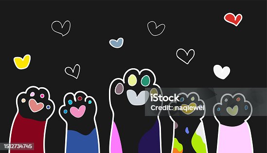 istock Vector Handmade Doodle Child Style Cat Dog Paws Cartoon Pattern Background 1512734745
