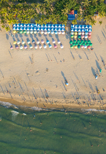 Abstract aerial photo of My Khe beach in the morning, one of the most charming beaches on the planet, Da Nang city