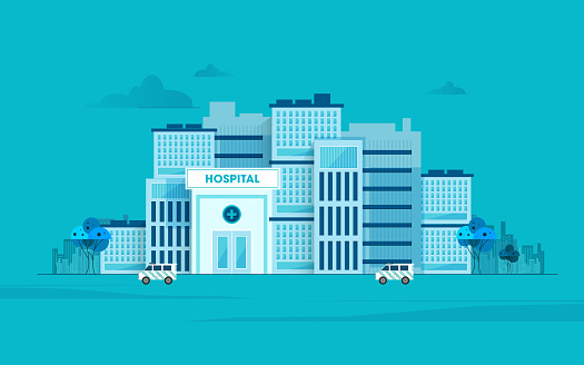 Hospital building and department,  healthcare concept
