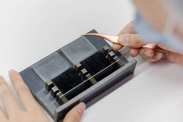 Factory for the production of false eyelashes, workers are making eyelashes