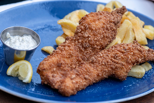 Fish and chips with special panko breadcrumb batter.