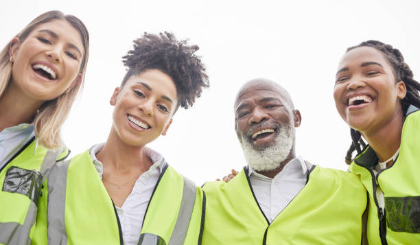 istock Architecture, teamwork and portrait of people for engineering, construction site and planning. Collaboration, building and happy man and women contractors for inspection, maintenance and project 1512945164