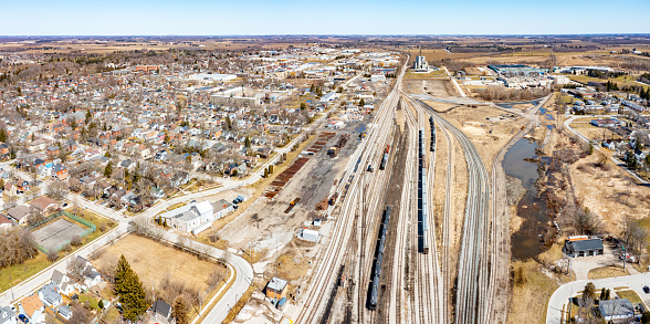 Shot from above an eastbound coal train