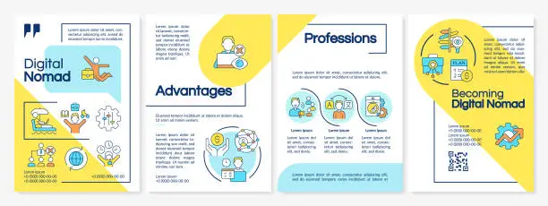 Vector illustration of Digital nomad blue and yellow brochure template