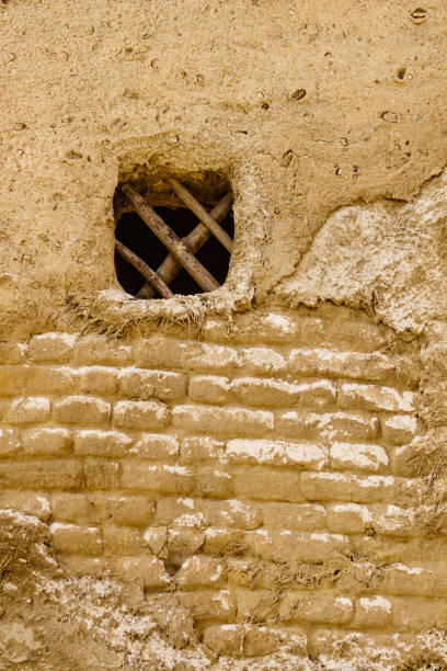 Old clay house detail, bars in window. El Chorrillo film location, Sierra Alhamilla in Andalucia Spain.