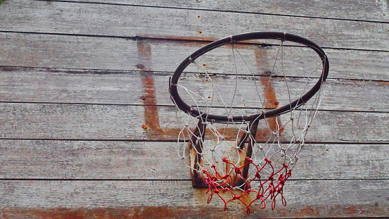 Vintage old basketball hoop close up shot