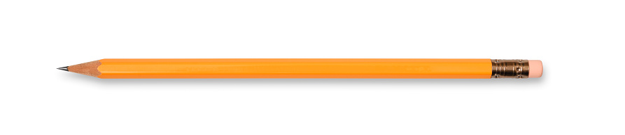 Overhead shot of yellow pencil with rubber end, isolated on white with clipping path.