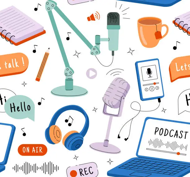 Vector illustration of Seamless pattern with podcast vector concept
