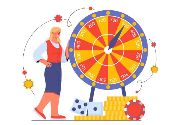 Vector illustration of Woman with fortune game vector concept