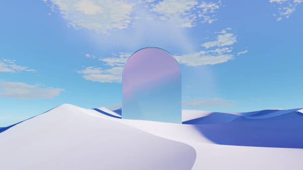 istock 3d render Surreal dune landscape background with alone tree, abstract fantastic desert dune in seasoning landscape environment, panoramic, futuristic scene with copy space, blue sky and cloudy 1513118690