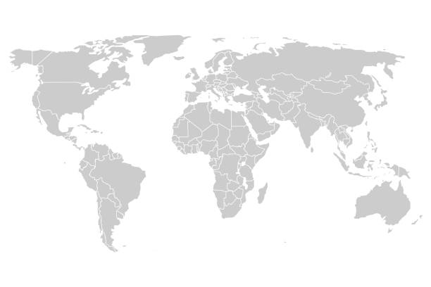 grey map of the world with the garnishes of countries outline of the world map in gray color on a white backgrounds.vector illustration world map stock illustrations