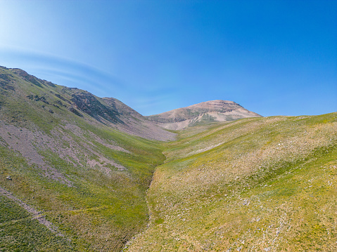 Green treeless high altitude mountain landscape outdoor.Drone shooting.Mediterranean region Taurus mountain range