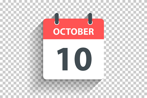 October 10. Calendar Icon with long shadow in a Flat Design style. Daily calendar isolated on blank background for your own design. Vector Illustration (EPS file, well layered and grouped). Easy to edit, manipulate, resize or colorize. Vector and Jpeg file of different sizes.