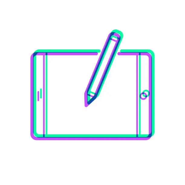 Vector illustration of Tablet PC with pen - Horizontal position. Icon with two color overlay on white background