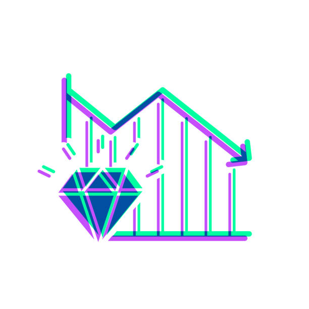 degressiver graph mit diamond. symbol mit zweifarbiger überlagerung auf weißem hintergrund - diamantschmuck grafiken stock-grafiken, -clipart, -cartoons und -symbole