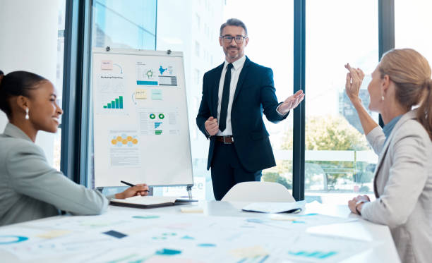 istock Strategy, planning and sales chart presentation, idea sharing in corporate brainstorming workshop at startup. Teamwork, leadership and CEO man and women in business growth meeting in office boardroom 1513285133
