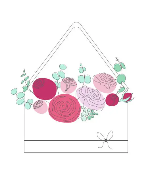 Vector illustration of Envelope with flowers