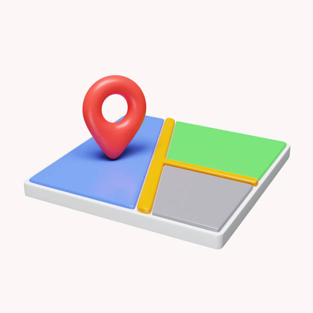 3d Pin location icon on map. Online order tracking. Location mark on map and cardboard boxes. Fast delivery parcel. icon isolated on white background. 3d rendering illustration. Clipping path.