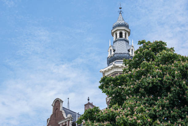 istock Low angle view of a church tower behind a tree 1513379529