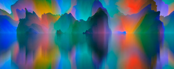 istock Abstract Landscape, surreal lake and reflections. art, creativity and imagination. 3d illustration 1513397640