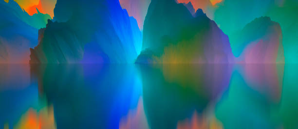 istock Abstract Landscape, surreal lake and reflections. art, creativity and imagination. 3d illustration 1513398237