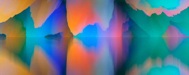 istock Abstract Landscape, surreal lake and reflections. art, creativity and imagination. 3d illustration 1513398757