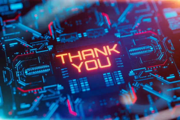 Photo of Thank you words on a digital display.