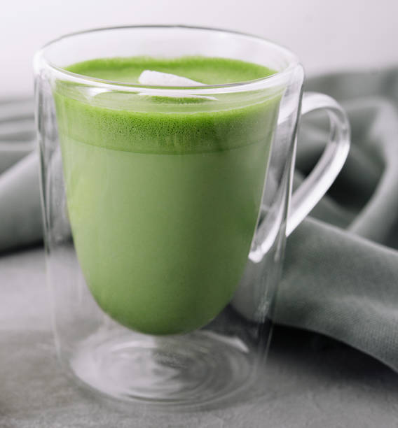 Glasses of matcha latte with white chocolate