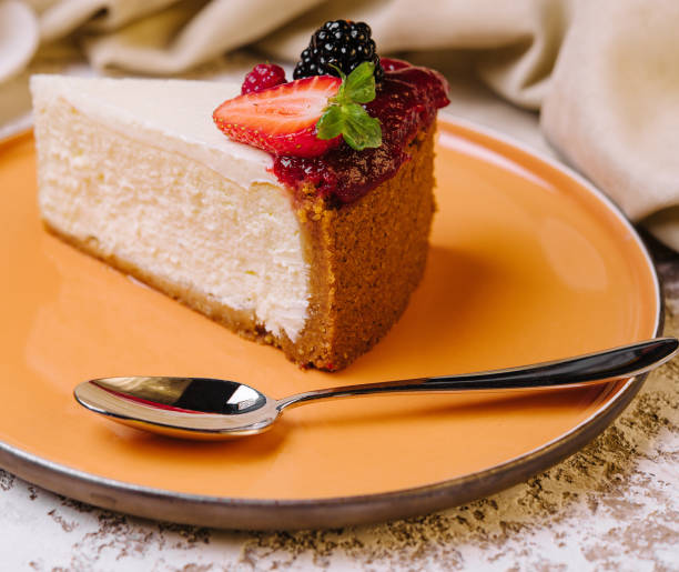 istock Piece of cheesecake on plate closeup 1513407363