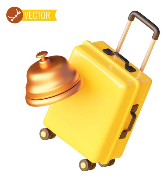 vektor reisekoffer und hotelglocke - service bell suitcase hotel luggage stock-grafiken, -clipart, -cartoons und -symbole