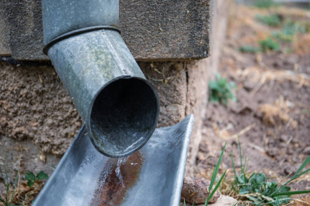 istock Tin water drain, water flows after rain 1513424184