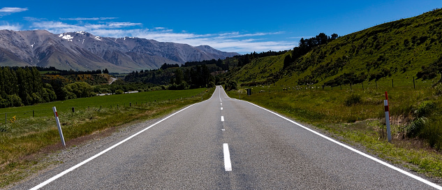 The Road trip view of  travel scene with blue sky scene at fiordland national park