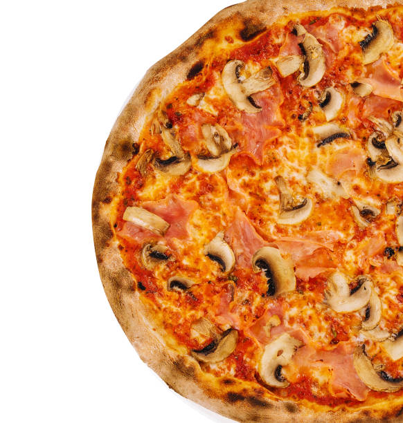 istock Thin crust italian pizza with tomato sauce, cheese, ham and mushrooms 1513442498
