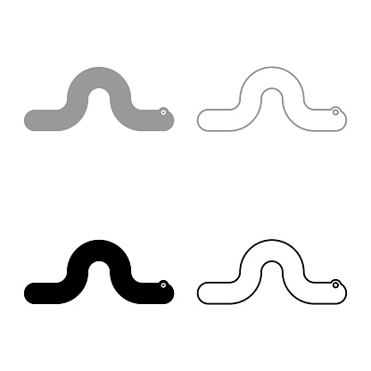 Creeping worm earthworm crawling invertebrate creep creature set icon grey black color vector illustration image simple solid fill outline contour line thin flat style