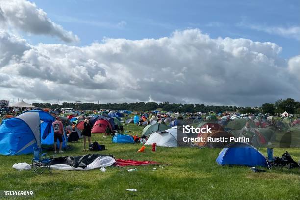 Camping At Glastonbury Festival Stock Photo - Download Image Now - Abandoned, Adult, Arts Culture and Entertainment