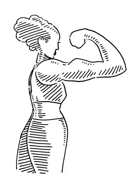 Vector illustration of Bodybuilder Woman Posing Drawing
