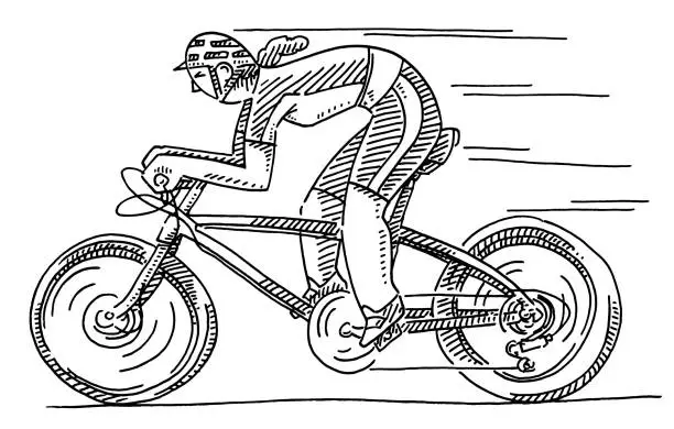 Vector illustration of Cartoon Woman Racing Cyclist Drawing