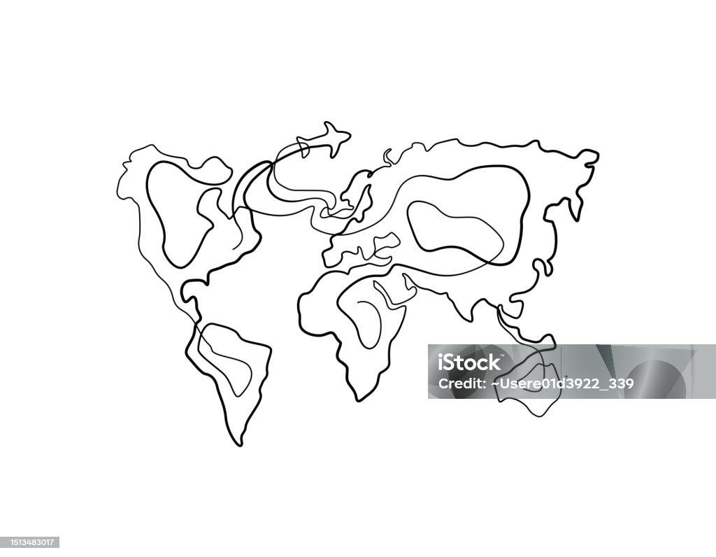 Words Map Design Drawing World Map Continuous Line Drawing Stock Illustration - Download Image ...