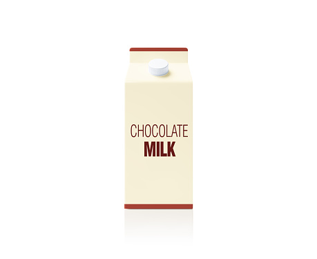 Cream colored chocolate milk package on white background. Horizontal composition.