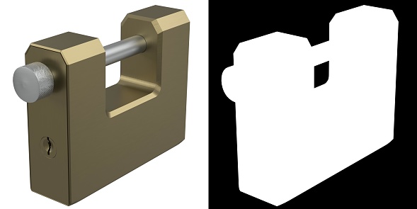 3D rendering illustration of a rectangular padlock