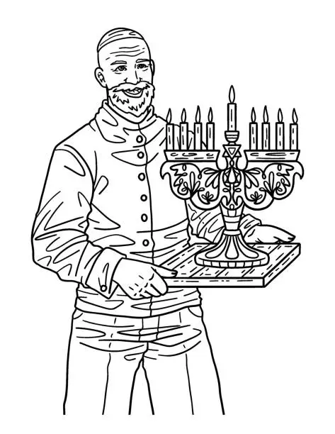 Vector illustration of Hanukkah Man Bringing Menorah Isolated Adults