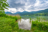 Weissensee in the Gailtal Alps in Austria during springtime