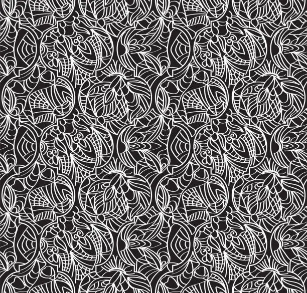 Vector illustration of Ethnic hand drawn damask pattern in black and white. Ornate damask fabric swatch.