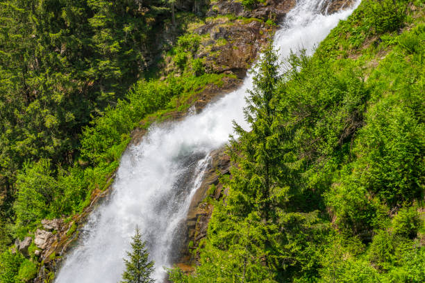 Stuibenfall waterfall bigest waterfall in Tirol in the Ötztal valley in Tyrol Austria during a beautiful springtime day in the Alps.