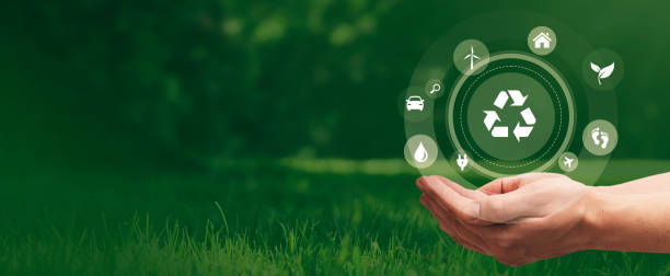 istock Hand with recycling and eco symbols 1513520260