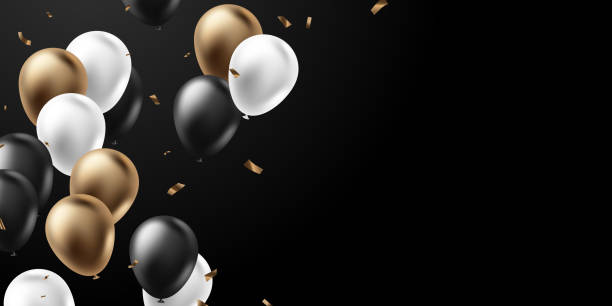 istock Black and gold balloon background beautifully arranged for party decorations, banners, vector illustration 1513521975