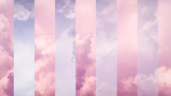 geometryc shapes in pink cloud sky