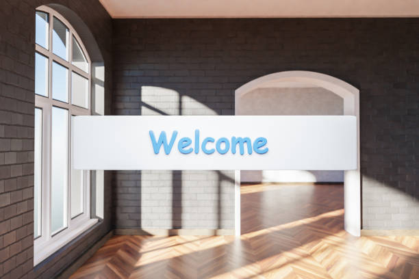 istock search box text floating in air standing in luxurious loft apartment with arched window and minimalistic interior living room design; 3D Illustration 1513541608